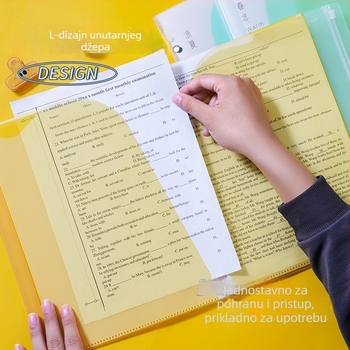 Hongtai L-oblik debeli unutarnji džep za dokumente A4, prozoran džep sa zatvaračem za listove koji se prevrću, višenamjenski veliki kapacitet pohrane podataka