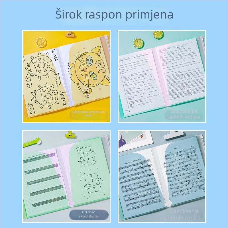 Hongtai L-oblik debeli unutarnji džep za dokumente A4, prozoran džep sa zatvaračem za listove koji se prevrću, višenamjenski veliki kapacitet pohrane podataka