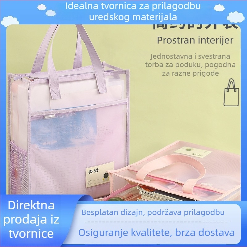 Jerris 6081 Prozirna najlonska mrežasta torbica za dokumente sa zatvaračem, A4, za studijske materijale
