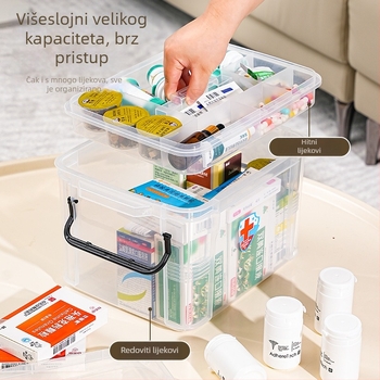 Prozirna dvostruka kutija za lijekove, velik kapacitet za skladištenje lijekova, kućna kutija za hitne slučajeve, višenamjenska medicinska kutija