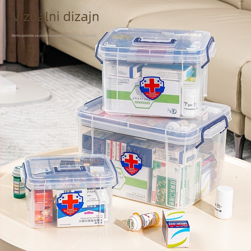 Prozirna dvostruka kutija za lijekove, velik kapacitet za skladištenje lijekova, kućna kutija za hitne slučajeve, višenamjenska medicinska kutija
