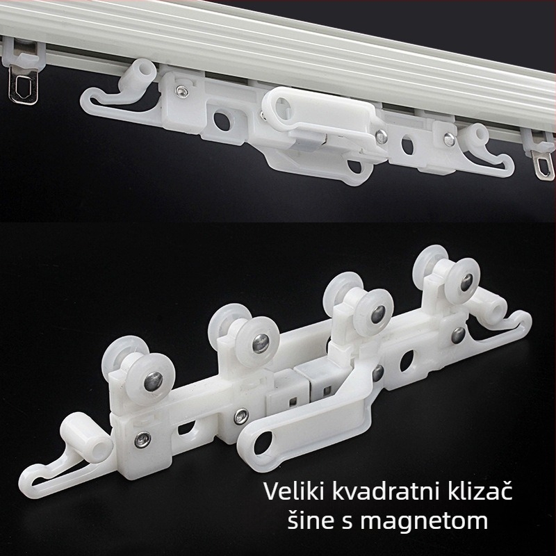 Plastični klizač za zavjese s magnetskim držanjem, za ravne i zakrivljene tračnice, potpuno prekrivanje, blokira svjetlo