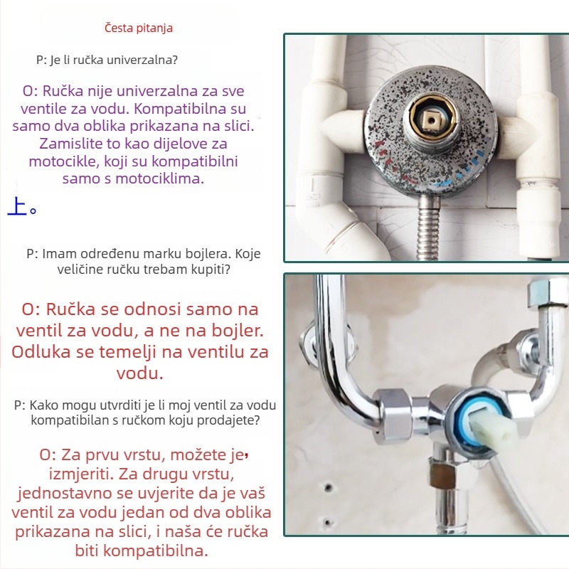 Ručka za miješanje ventila električnog bojlera – U-oblik / zidna, dio ventila za prekidač, universalno za tuš