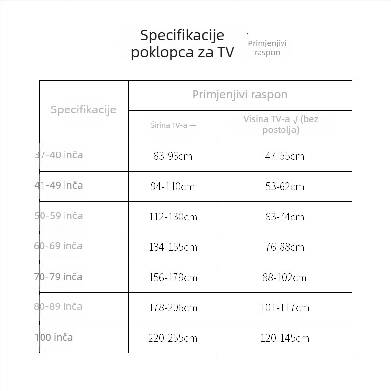 Navlaka za prašinu za LCD TV, poliester, 55/65/100 inča, za zidni ili stolni nosač