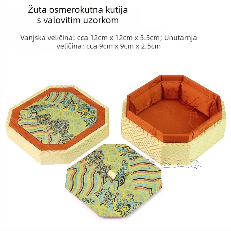 Novi kineski stil – osmerokutna kutija za nakit s našivenim svileno-satenskim unutarnjim poklopcem, kutija za pohranu narukvica i nakita