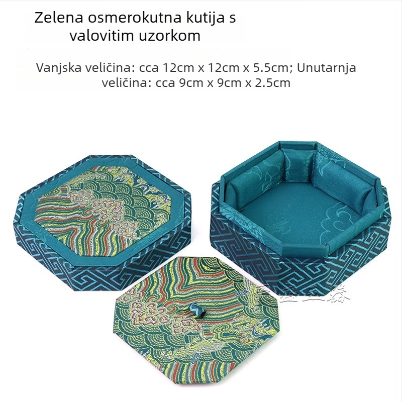 Novi kineski stil – osmerokutna kutija za nakit s našivenim svileno-satenskim unutarnjim poklopcem, kutija za pohranu narukvica i nakita