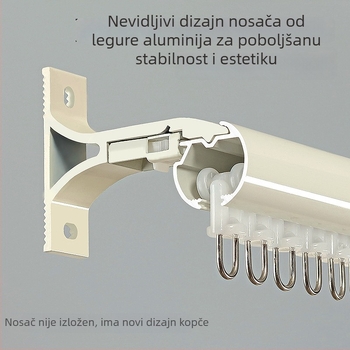 Šina za zavjese s integriranom rimskom šipkom, aluminijski spoj, 6,7 m, 90° zavoj, bočna ugradnja