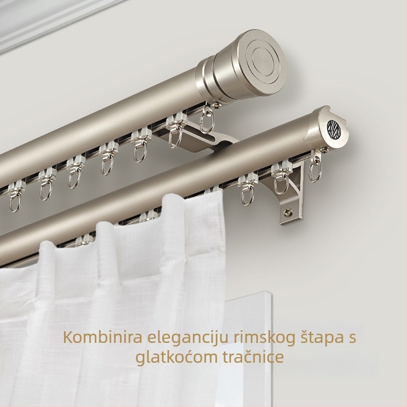 Šina za zavjese s integriranom rimskom šipkom, aluminijski spoj, 6,7 m, 90° zavoj, bočna ugradnja