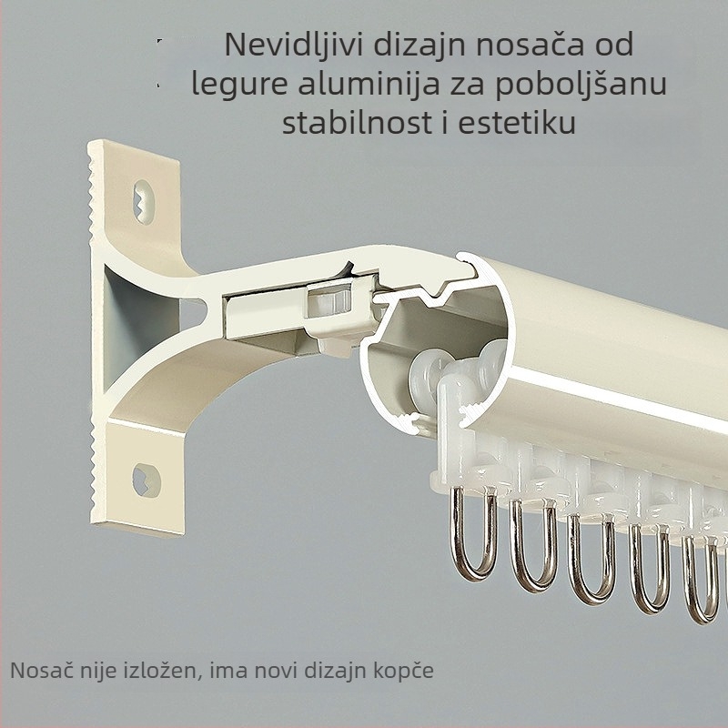 Šina za zavjese s integriranom rimskom šipkom, aluminijski spoj, 6,7 m, 90° zavoj, bočna ugradnja