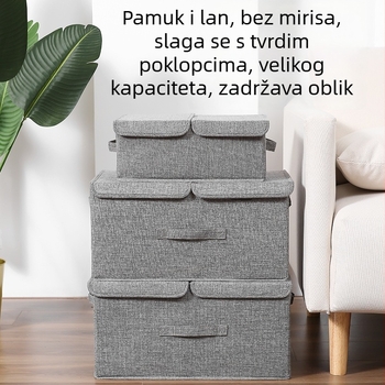 Kutija za skladištenje od pamuka i lana s dvostrukim poklopcem, periva, vodootporna i otporna na prašinu, organizator ormara za odjeću.