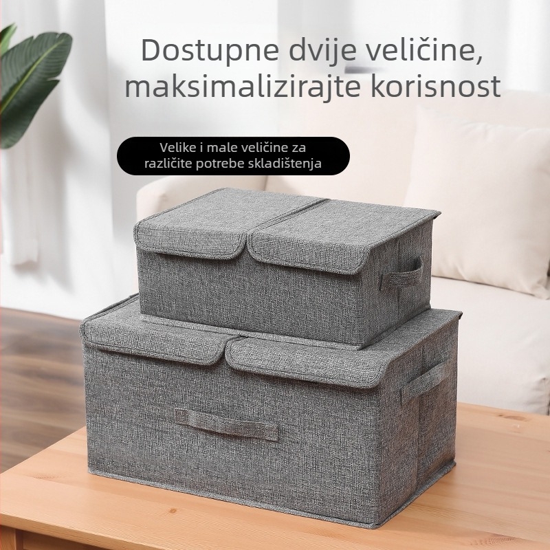 Kutija za skladištenje od pamuka i lana s dvostrukim poklopcem, periva, vodootporna i otporna na prašinu, organizator ormara za odjeću.