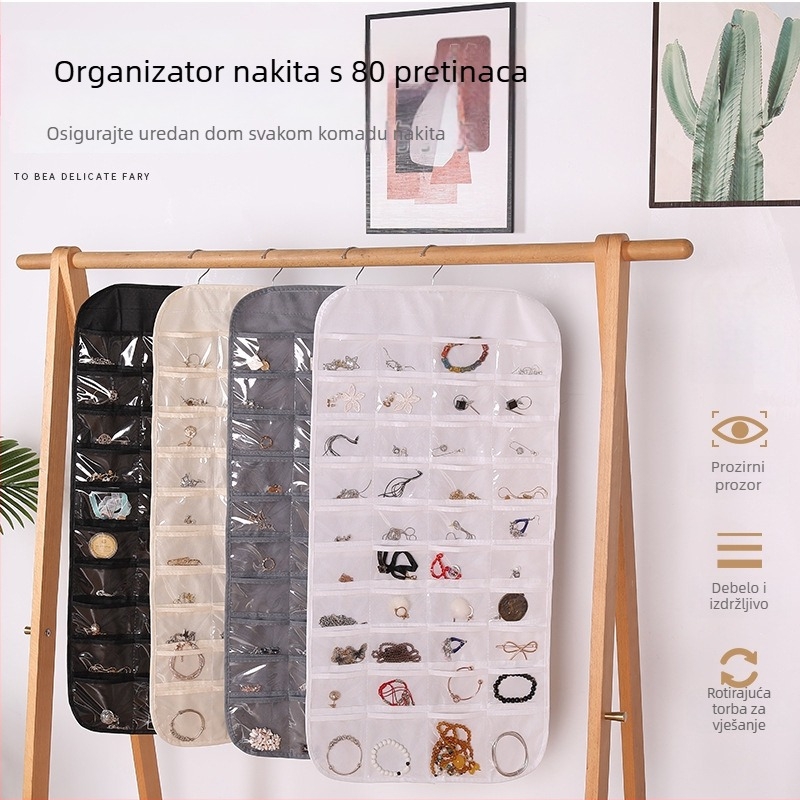 Dvostranični viseći organizator s 80 pretinaca za nakit i sitnice
