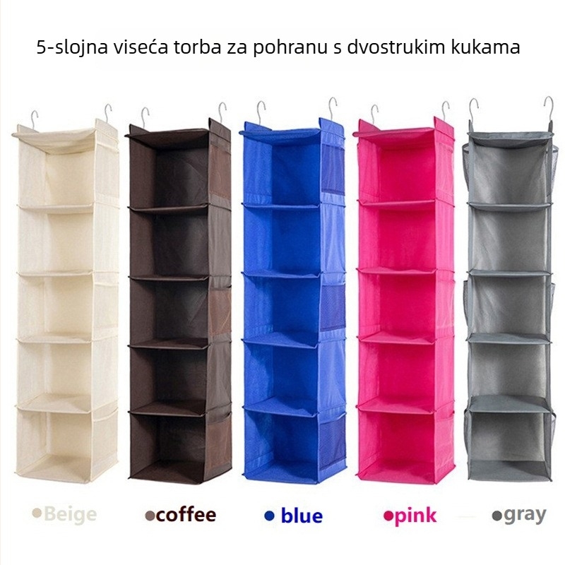Sklopiva vrećica za skladištenje odjeće s metalnim kukom, netkani materijal, prašini otporna, višeslojni garderobni organizator