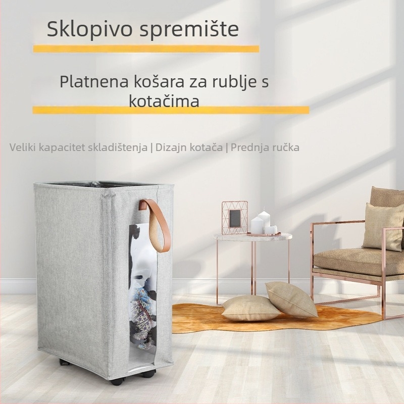 Koš za rublje s kotačićima, sklopivi, tekstilni, za male prostore, pohrana za joga prostirku