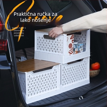 Sklopiva kutija za skladištenje za kampiranje, organizator u automobilu i kutija za prtljažnik s drvenim poklopcem za piknik