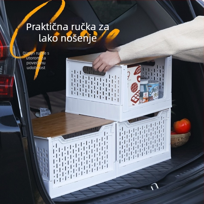 Sklopiva kutija za skladištenje za kampiranje, organizator u automobilu i kutija za prtljažnik s drvenim poklopcem za piknik