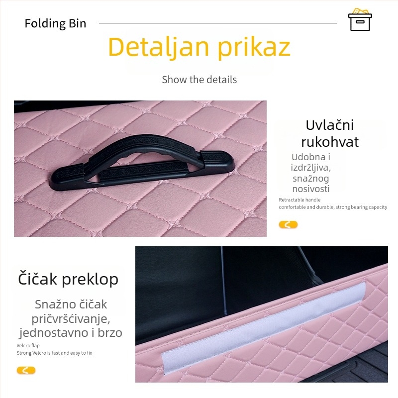ružičasti sklopivi organizator za prtljažnik, višestruke funkcije za automobil