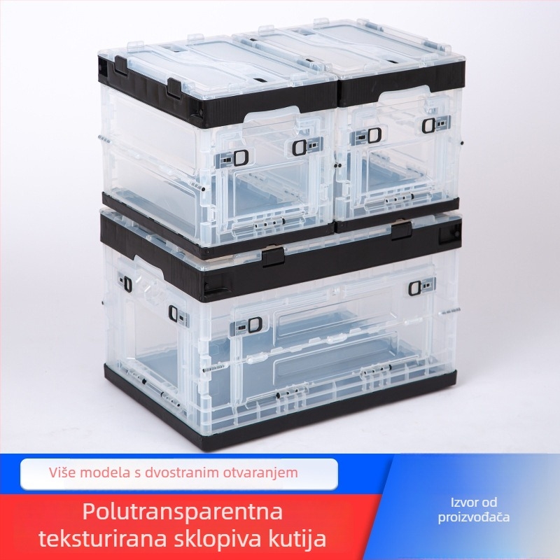 Prozirna sklopiva kutija za skladištenje sa bočnim vratima, usklađenih boja, za slaganje (20L, 28L, 50L, 65L)