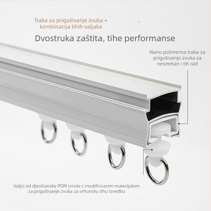 Ojačana aluminijska zavjesna šina s tihim radom, ravne i zakrivljene šine, peta generacija šine
