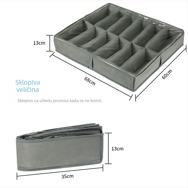 Kutija za cipele s 12 pretinaca, za pohranu ispod kreveta, prozirna i otporna na prašinu, kapacitet 40–50 L, dimenzije 68×60×13 cm
