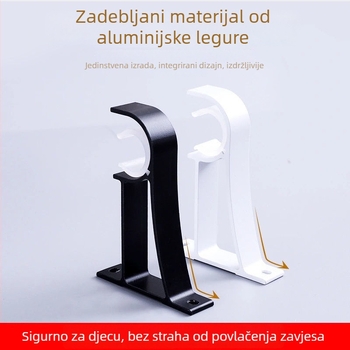 Aluminijski držač zavjesa s bazom za rimski štap, gornja ili bočna montaža, zidni nosač