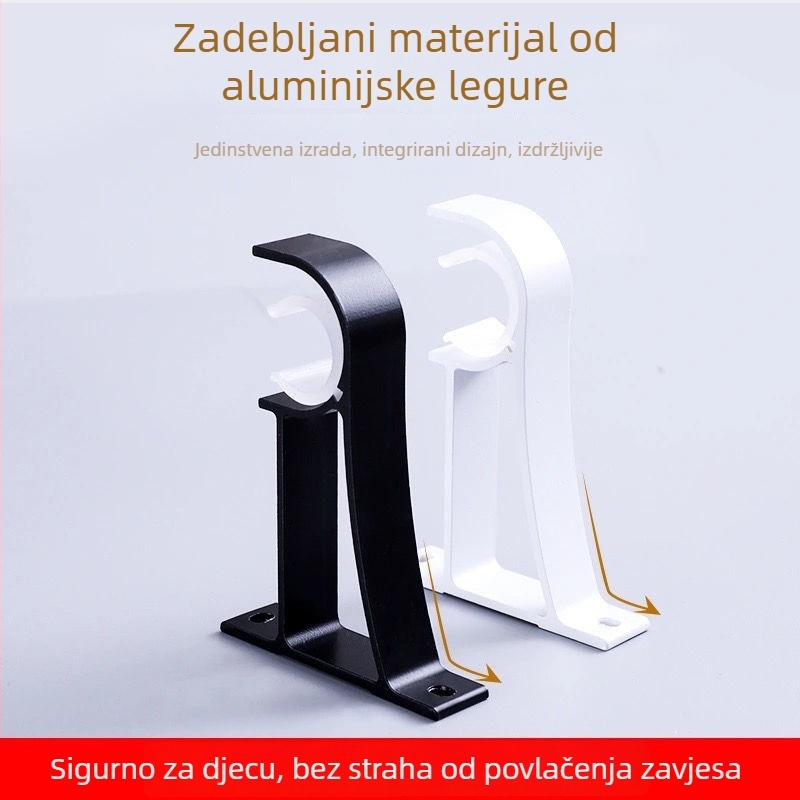 Aluminijski držač zavjesa s bazom za rimski štap, gornja ili bočna montaža, zidni nosač