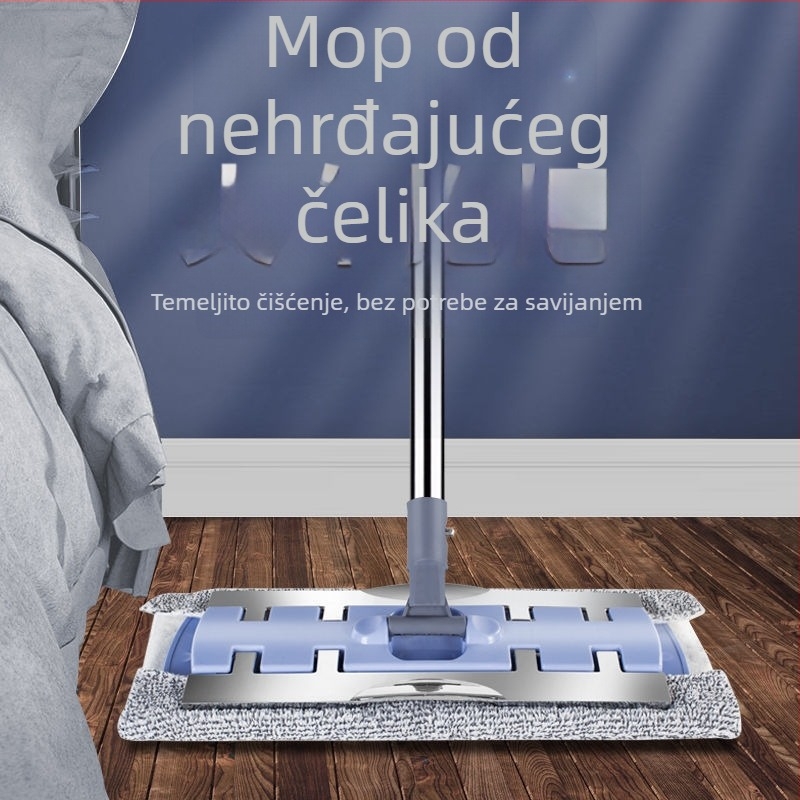 Ploški mop za suho i mokro čišćenje s krpom od mikrovlakana i teleskopskom ručkom od nehrđajućeg čelika, pogodan za drvene podove