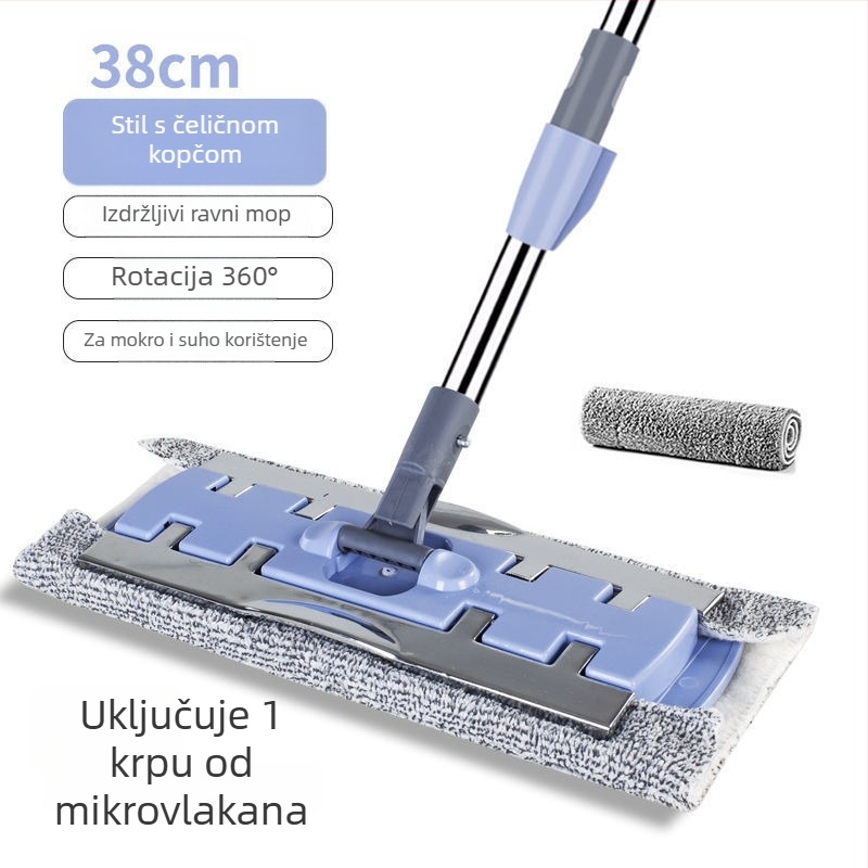 Ploški mop za suho i mokro čišćenje s krpom od mikrovlakana i teleskopskom ručkom od nehrđajućeg čelika, pogodan za drvene podove