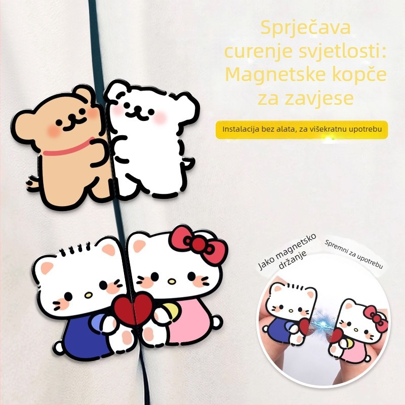 Qingyue Akrilne magnetske kukice za tuš zavjesu – crtani stil, otporne na propuštanje, bez čavala za vrata