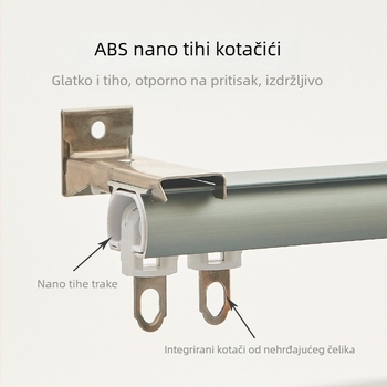 Aluminijska zavjesna šina s kliznim kolom, ravna šina i vodilice, dvostruka šina, bočni ili stropni ugradnja, tiha, prilagodljiva