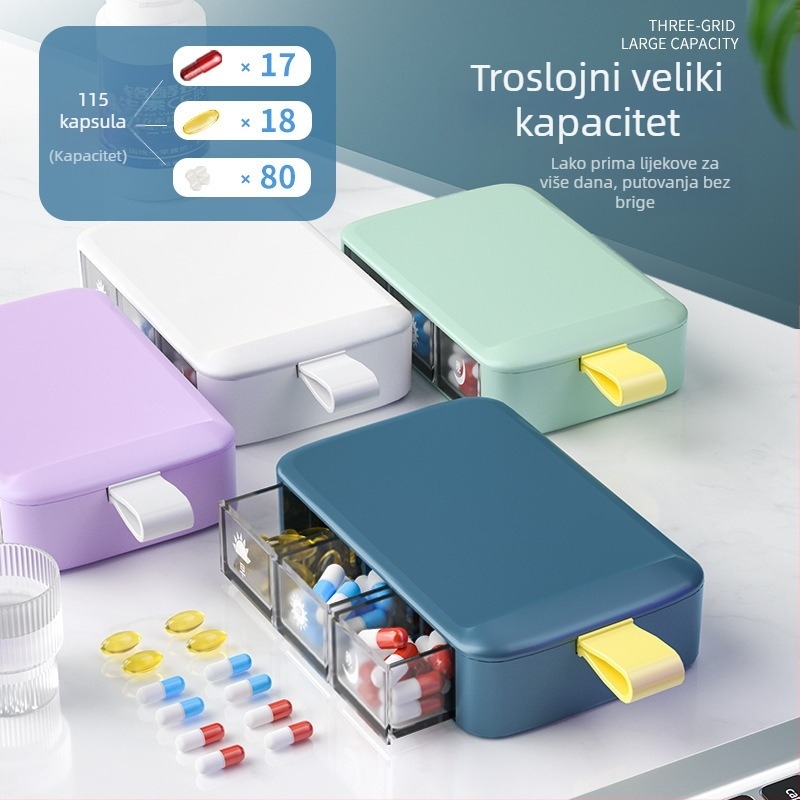 Prijenosna kutija za tablete s tri odjeljka, kvalitete hrane, za kućnu upotrebu