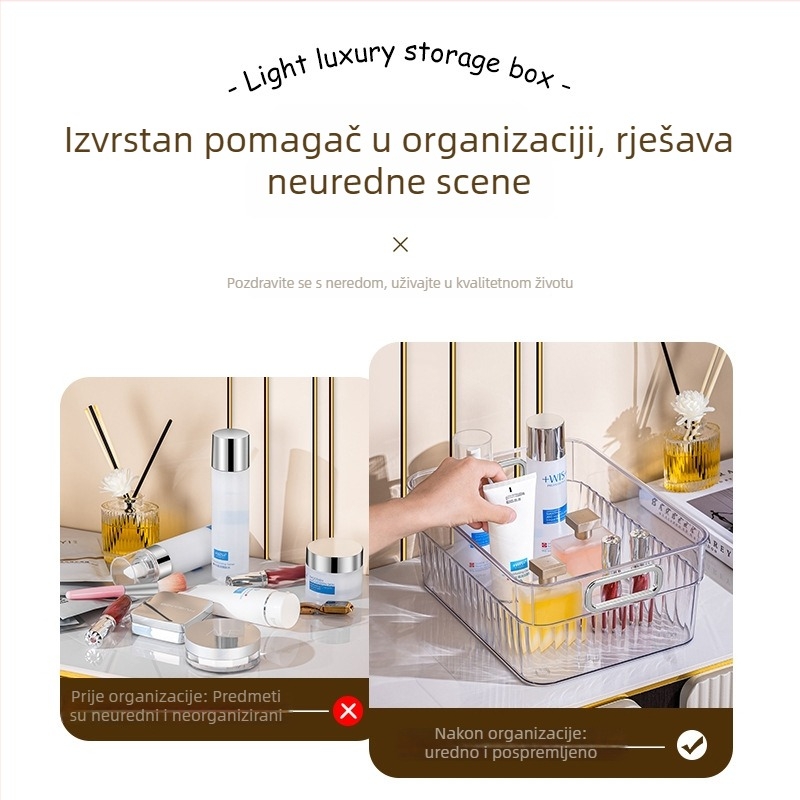 Prozirni akrilni organizator kozmetike za stolni prostor – ruževi, maske i njega kože