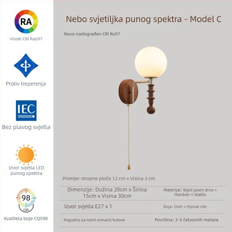 Stenska lampa u stilu Wabi-Sabi Vintage – Francusko-kineska kombinacija, rasvjeta za dnevni boravak, spavaću sobu i balkon uz krevet.