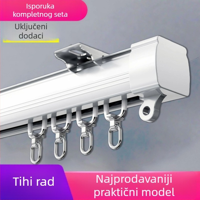 Potpuni set tračnica za zavjese s tihim kotačićima, stropno montirana ravna tračnica za zavjese, dvostruka tračnica, bočno postavljene klizne tračnice