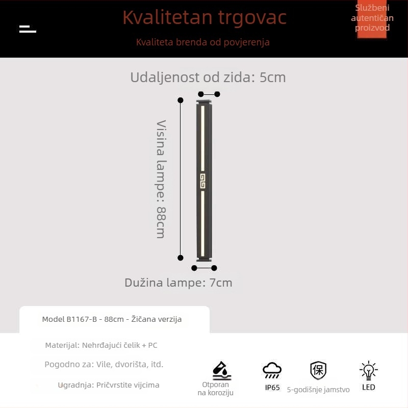 Modni kineski stil: duga vanjska zidna svjetiljka s dvostrukom glavom za ulaz vile, ugrađena stupna svjetiljka, vodootporna rasvjeta dvorišta