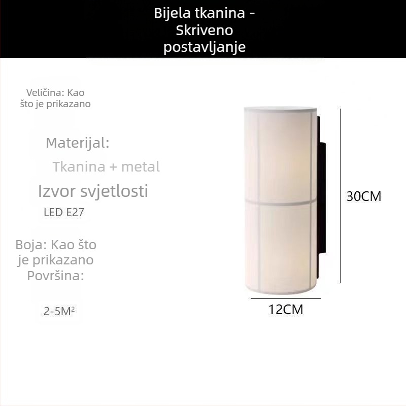 Zidna lampa s platnenim abažurjem, Wabi-Sabi stil, minimalističko osvjetljenje za dnevni boravak i spavaću sobu, LED rasvjeta za hodnik s japanskim ugođajem
