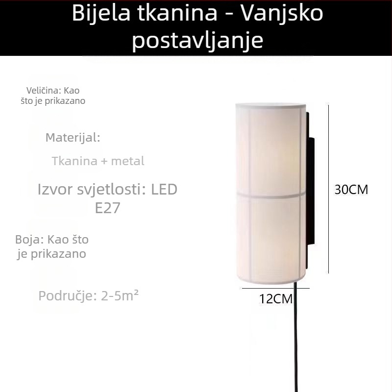 Zidna lampa s platnenim abažurjem, Wabi-Sabi stil, minimalističko osvjetljenje za dnevni boravak i spavaću sobu, LED rasvjeta za hodnik s japanskim ugođajem