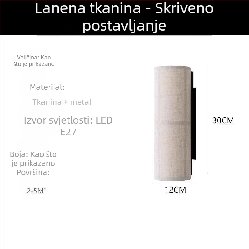 Zidna lampa s platnenim abažurjem, Wabi-Sabi stil, minimalističko osvjetljenje za dnevni boravak i spavaću sobu, LED rasvjeta za hodnik s japanskim ugođajem