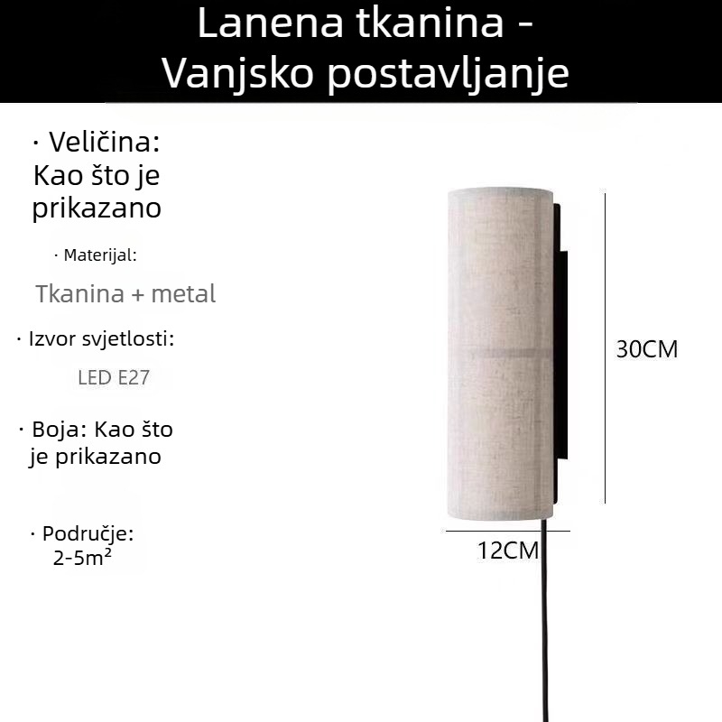 Zidna lampa s platnenim abažurjem, Wabi-Sabi stil, minimalističko osvjetljenje za dnevni boravak i spavaću sobu, LED rasvjeta za hodnik s japanskim ugođajem