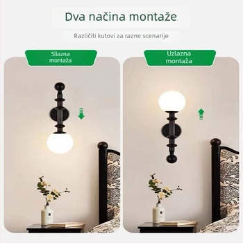 Francuska vintage zidna svjetiljka s drvenim tijelom i LED-om, topao sjaj za spavaću sobu i hodnik