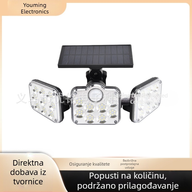 Solarna LED troglava senzorska zidna svjetiljka s odvojenim senzorom, vanjska vodootporna rasvjeta za dvorište i vrt