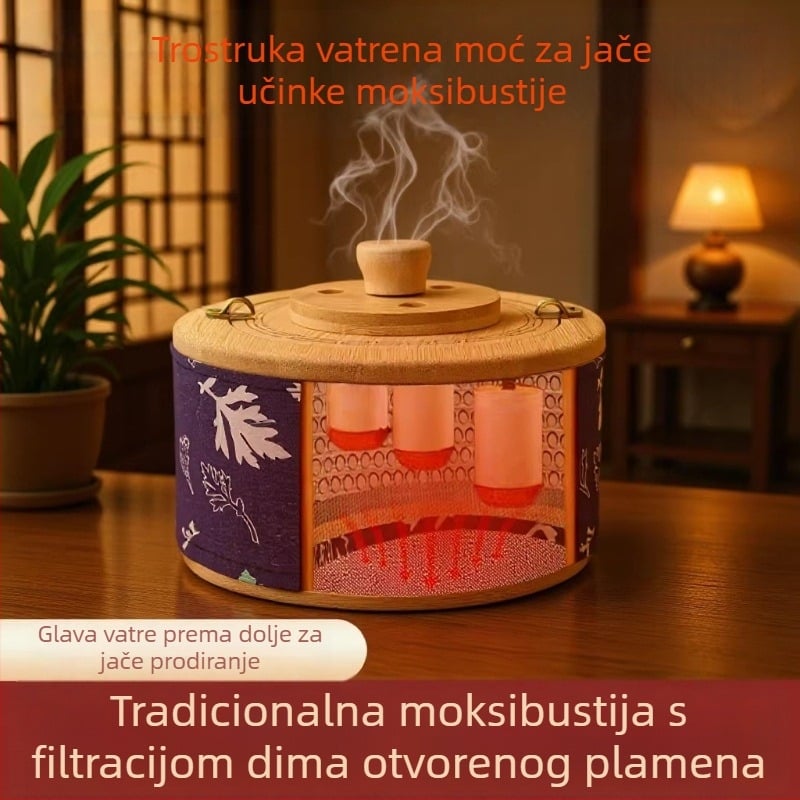 Drvena kutija za moksibuziju, prenosno bezdimno kućno uređaj za cijelo tijelo, s zamjenjivim filtrima dima
