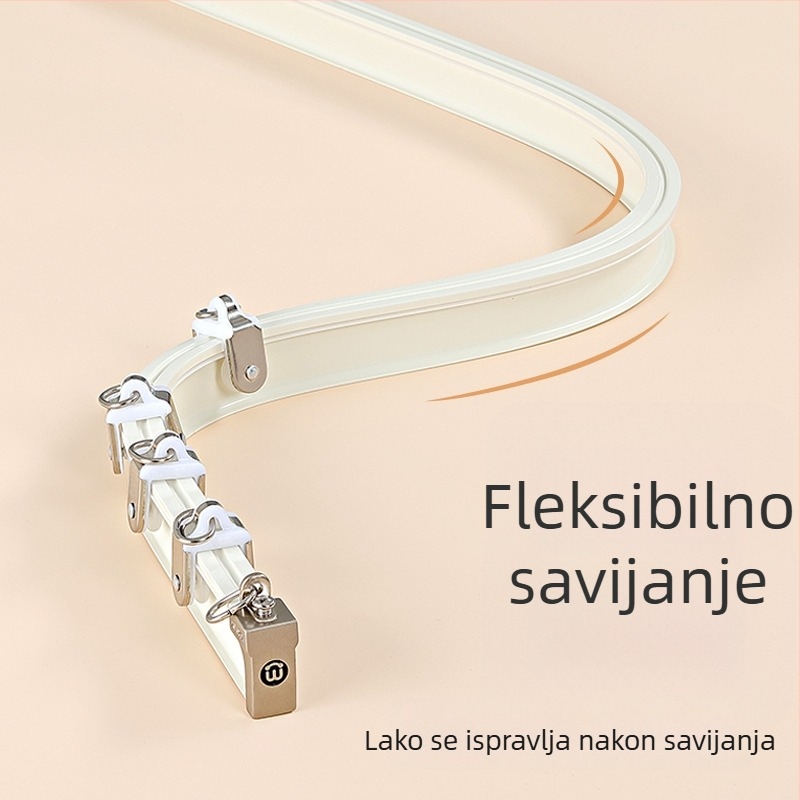 Aluminijska šina za zavjese, U‑oblik glatka vođenje, kukasti stil, L‑oblik kutni prozor/balkon, moderni minimalistički stil