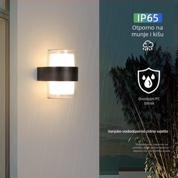 Vanjska zidna svjetiljka, vodootporna, aluminijsko kućište, moderni minimalistički dizajn, 12 LED, 3000K, 5000 lm, IP65