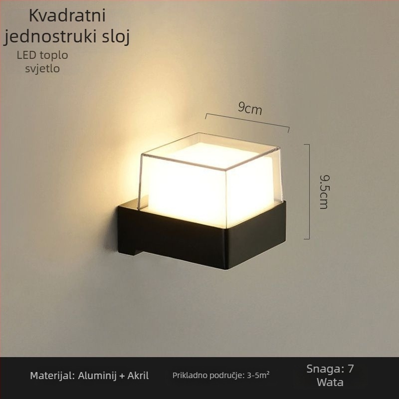 Vanjska zidna svjetiljka, vodootporna, aluminijsko kućište, moderni minimalistički dizajn, 12 LED, 3000K, 5000 lm, IP65