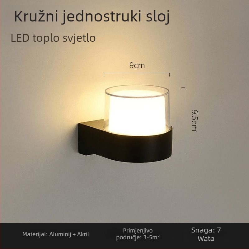 Vanjska zidna svjetiljka, vodootporna, aluminijsko kućište, moderni minimalistički dizajn, 12 LED, 3000K, 5000 lm, IP65