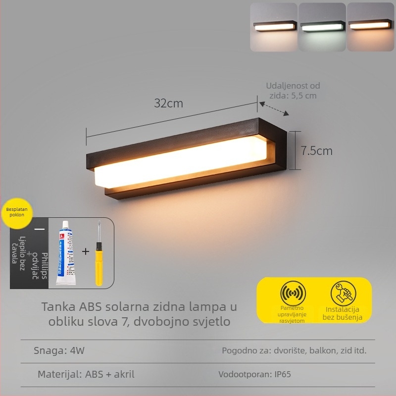 Solarna senzorska vanjska zidna svjetiljka za obje strane vrata, vodootporna pločica s brojem kuće, zidni montažni, bez bušenja
