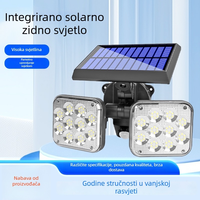 Solarna zidna rasvjeta za vrt, podijeljeno tijelo, rotirajuća LED glava, IP55 vodootporan
