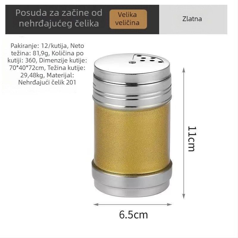 Dávkovač začinskih smjesa za roštilj od nehrđajućeg čelika, šarena posuda za prašak sezama, kumina i papar