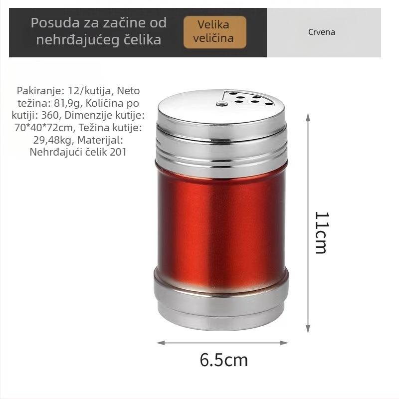 Dávkovač začinskih smjesa za roštilj od nehrđajućeg čelika, šarena posuda za prašak sezama, kumina i papar